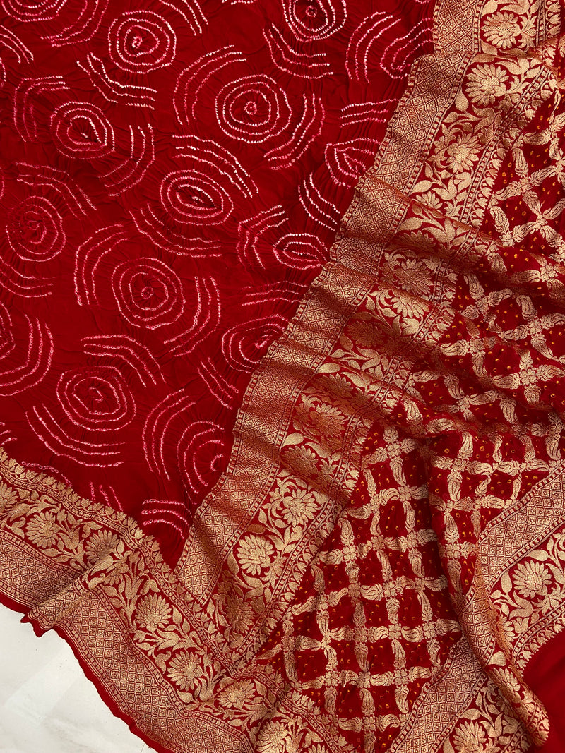 Pure Georgette Banarasi Bandhej Handloom Dupatta - The Handlooms