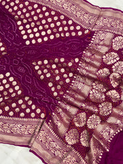 Pure Georgette Banarasi Bandhej Handloom Dupatta - The Handlooms