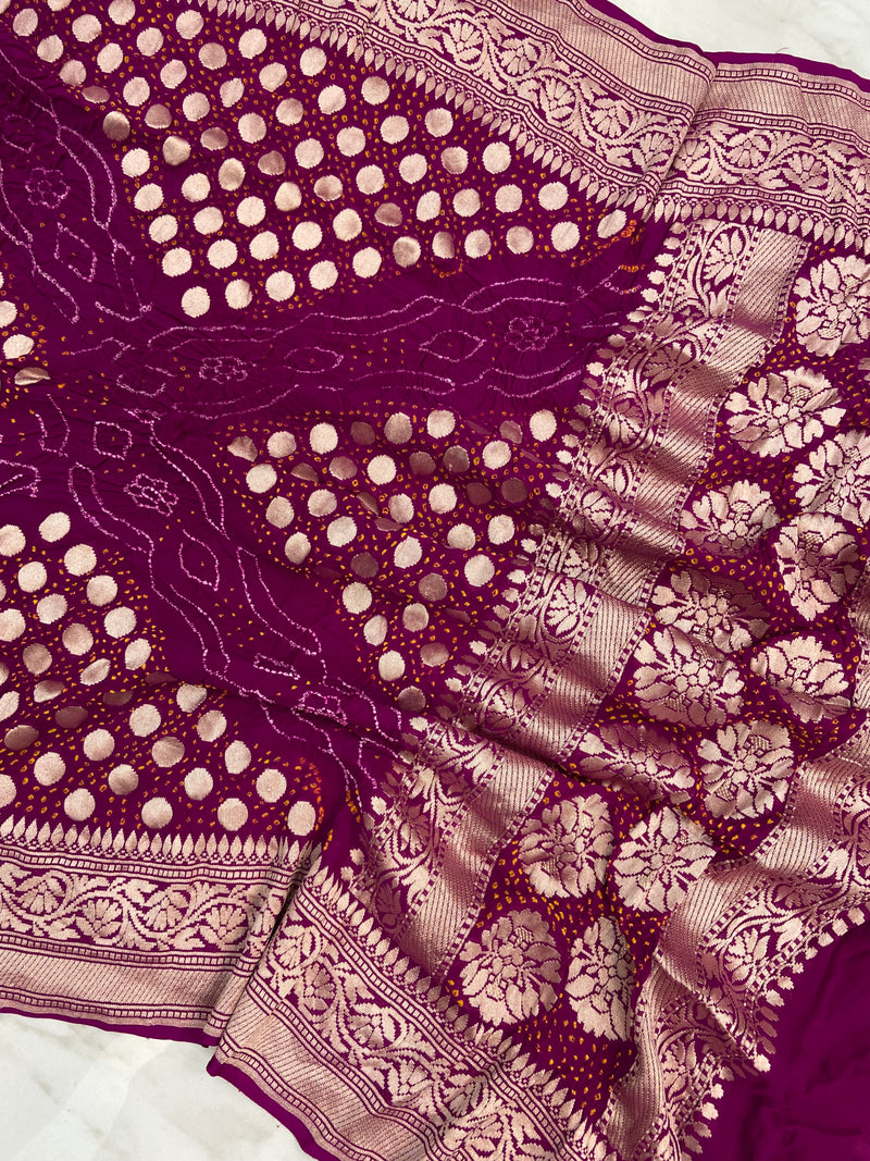 Pure Georgette Banarasi Bandhej Handloom Dupatta - The Handlooms
