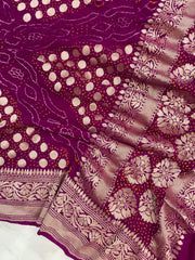 Pure Georgette Banarasi Bandhej Handloom Dupatta - The Handlooms