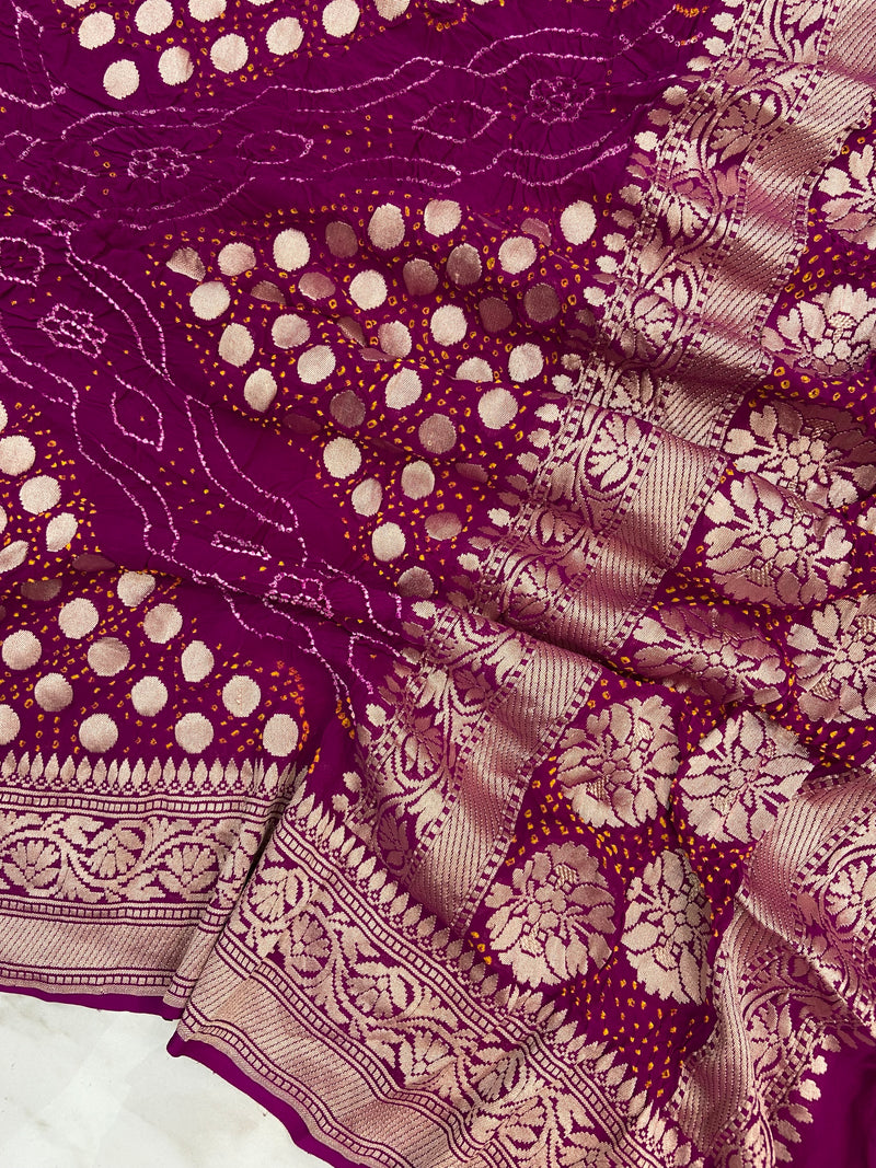 Pure Georgette Banarasi Bandhej Handloom Dupatta - The Handlooms