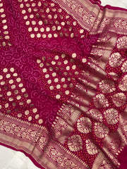 Pure Georgette Banarasi Bandhej Handloom Dupatta - The Handlooms