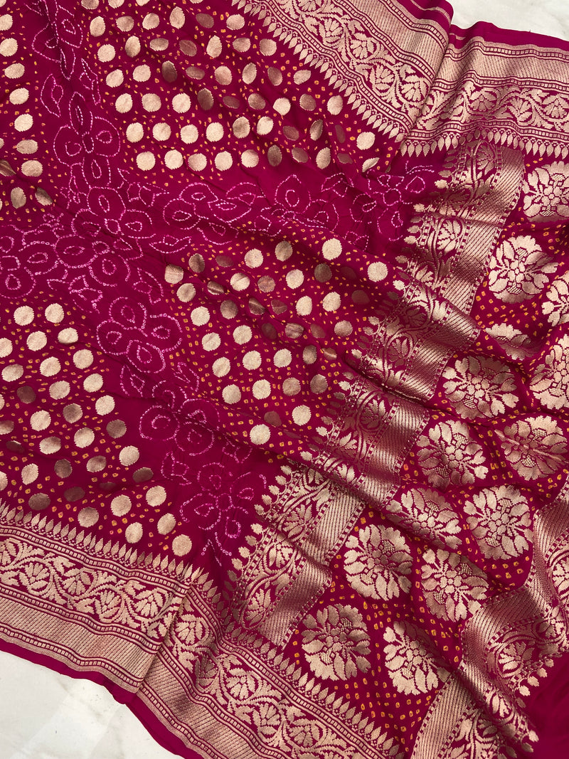 Pure Georgette Banarasi Bandhej Handloom Dupatta - The Handlooms