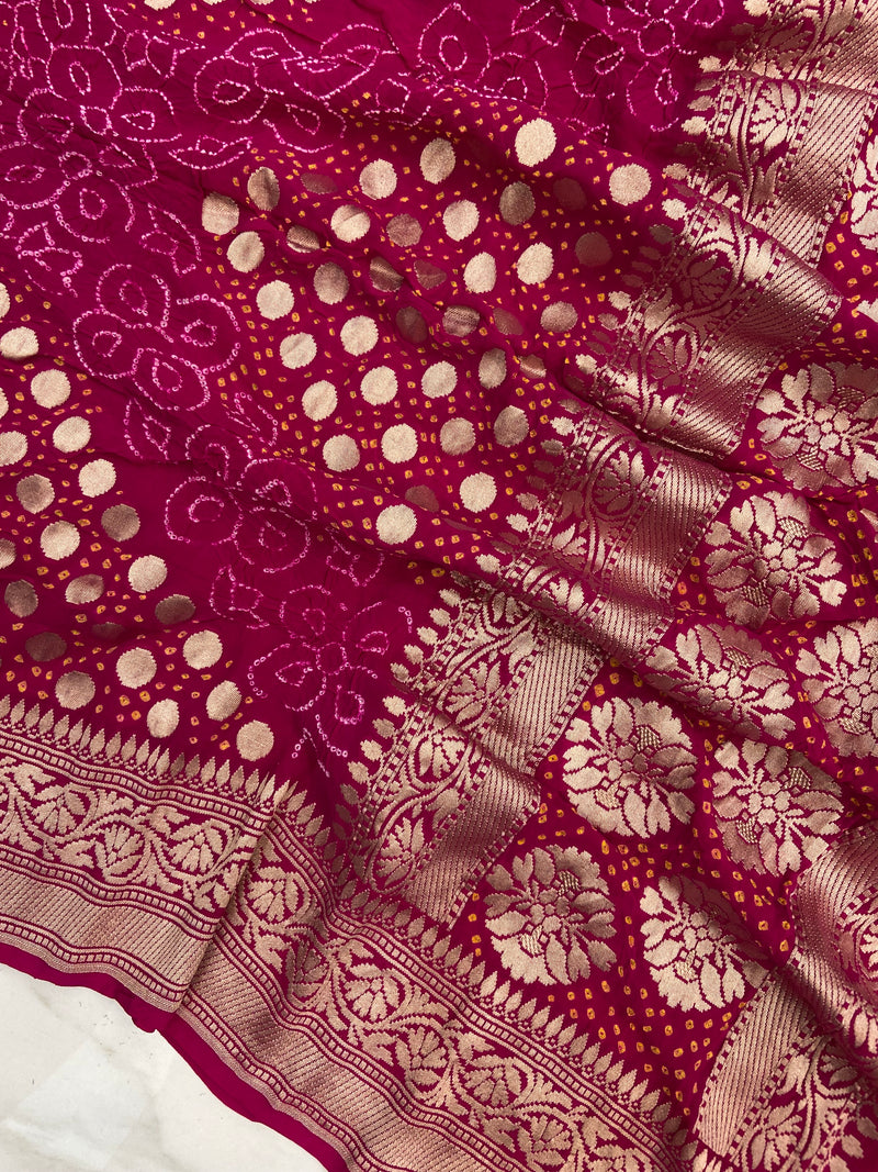 Pure Georgette Banarasi Bandhej Handloom Dupatta - The Handlooms