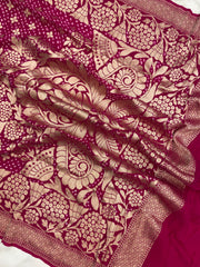 Pure Georgette Banarasi Bandhej Handloom Dupatta - The Handlooms