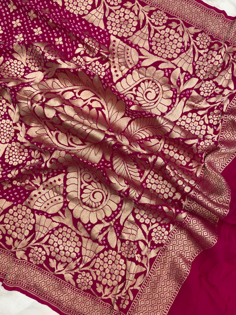 Pure Georgette Banarasi Bandhej Handloom Dupatta - The Handlooms