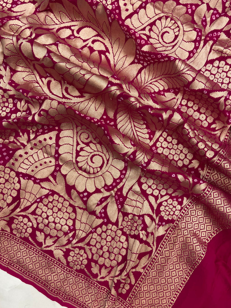 Pure Georgette Banarasi Bandhej Handloom Dupatta - The Handlooms