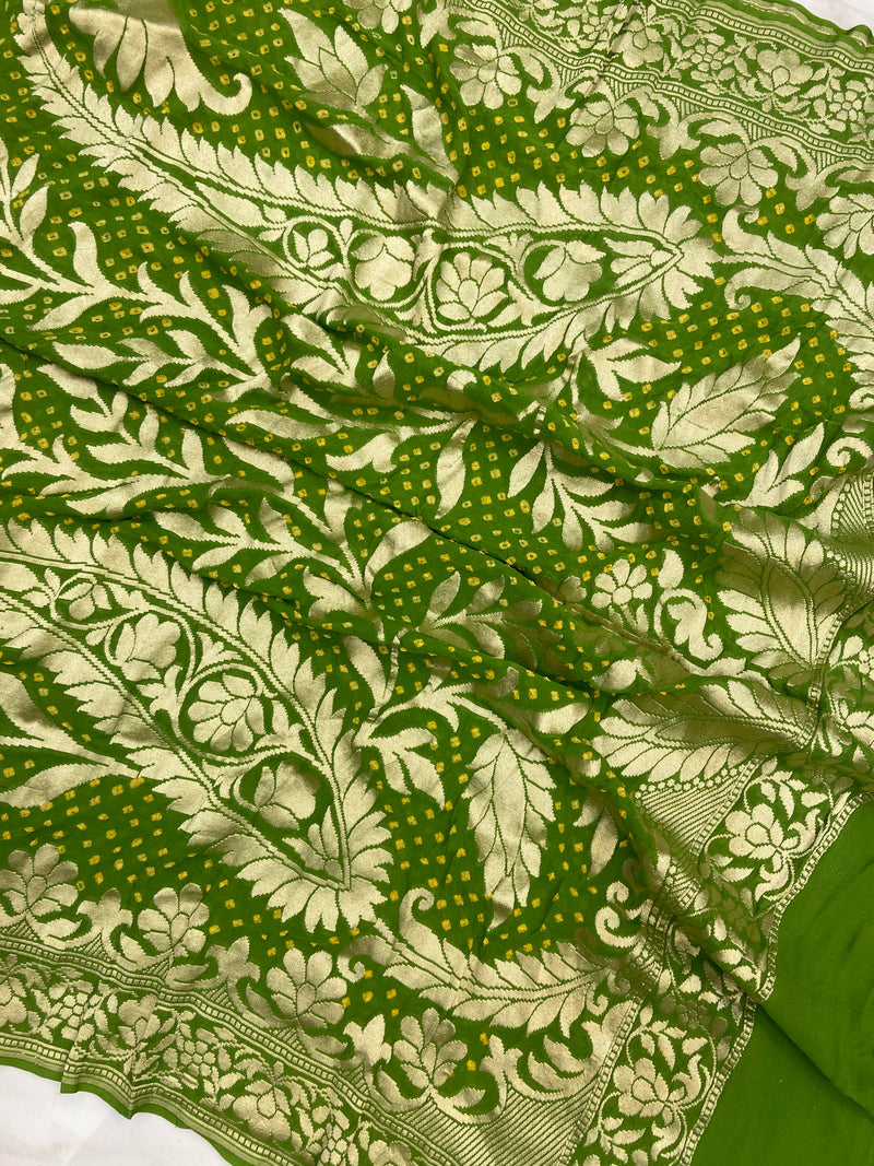 Pure Georgette Banarasi Bandhej Handloom Dupatta - The Handlooms