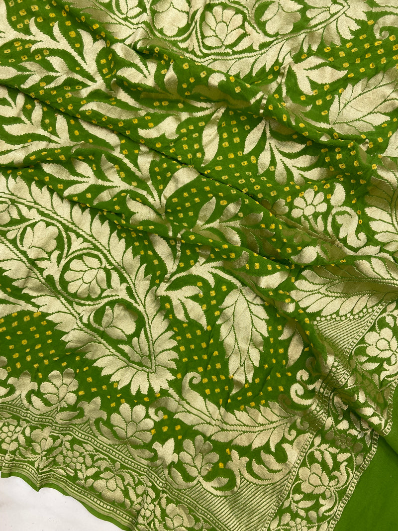 Pure Georgette Banarasi Bandhej Handloom Dupatta - The Handlooms