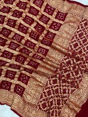 Pure Georgette Banarasi Bandhej Handloom Dupatta - The Handlooms