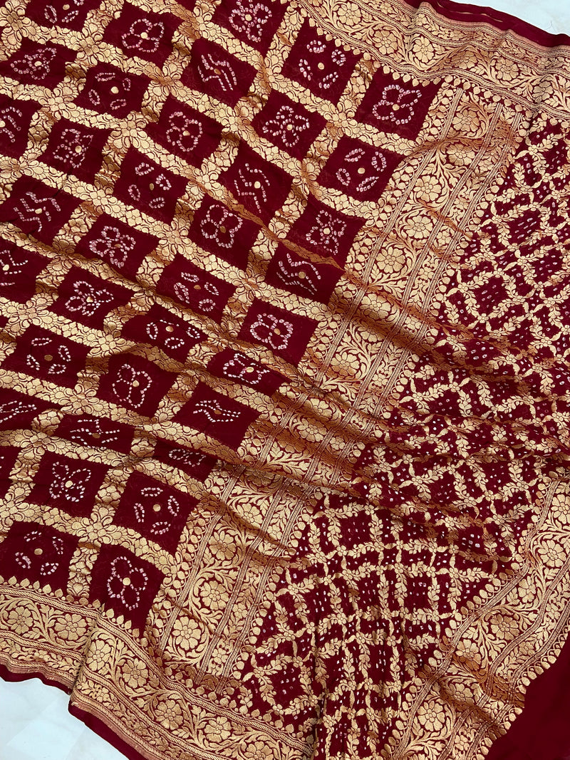 Pure Georgette Banarasi Bandhej Handloom Dupatta - The Handlooms