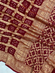 Pure Georgette Banarasi Bandhej Handloom Dupatta - The Handlooms
