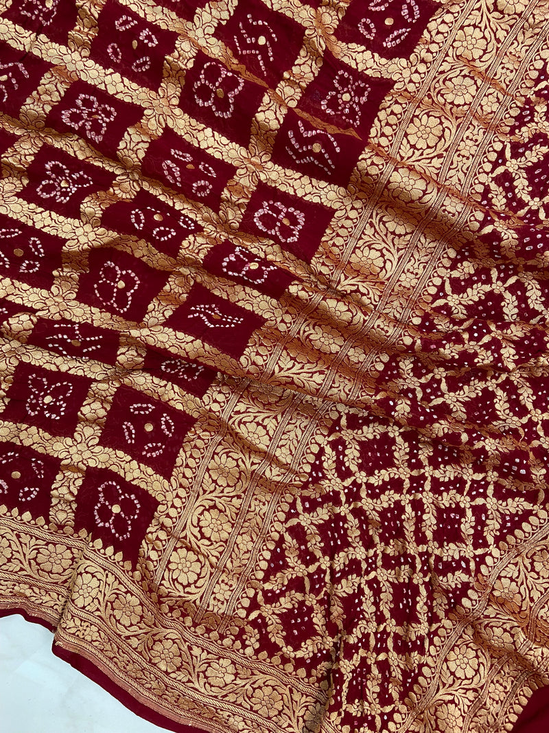 Pure Georgette Banarasi Bandhej Handloom Dupatta - The Handlooms