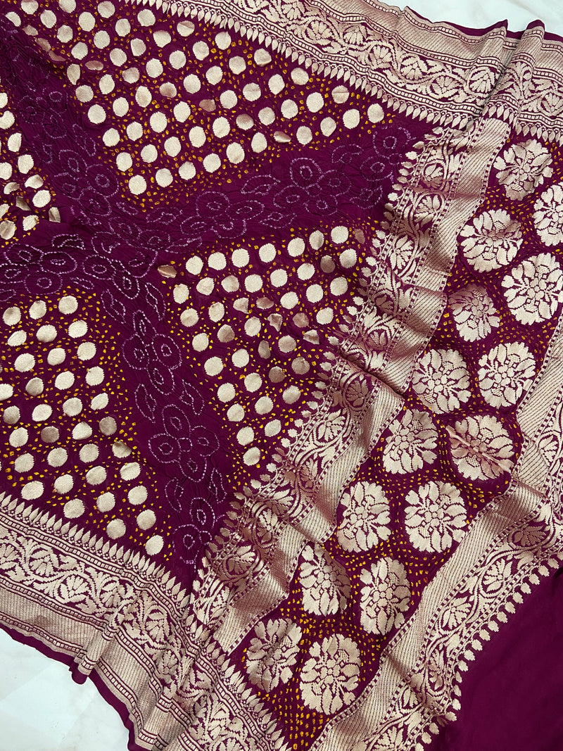 Pure Georgette Banarasi Bandhej Handloom Dupatta - The Handlooms