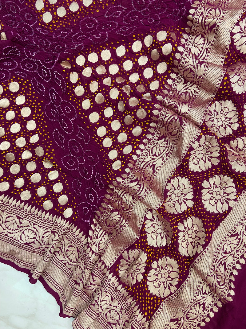 Pure Georgette Banarasi Bandhej Handloom Dupatta - The Handlooms