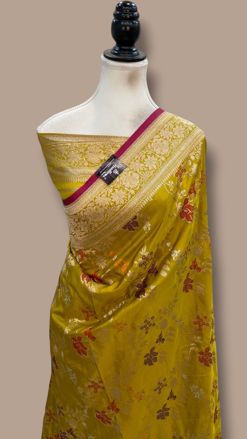 Pure Katan Silk Banarasi Handloom Saree - All Over Jaal Work With Meenakari - The Handlooms