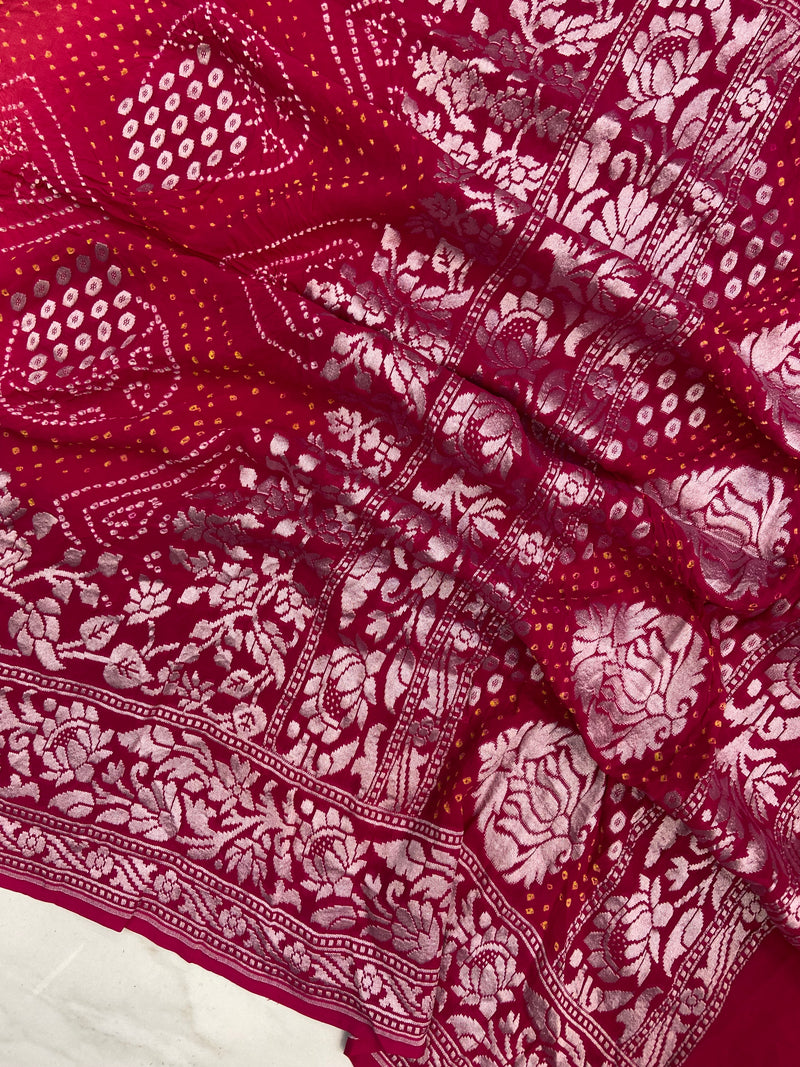 Pure Georgette Banarasi Bandhej Handloom Dupatta - The Handlooms