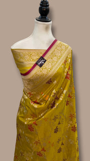 Pure Katan Silk Banarasi Handloom Saree - All Over Jaal Work With Meenakari - The Handlooms