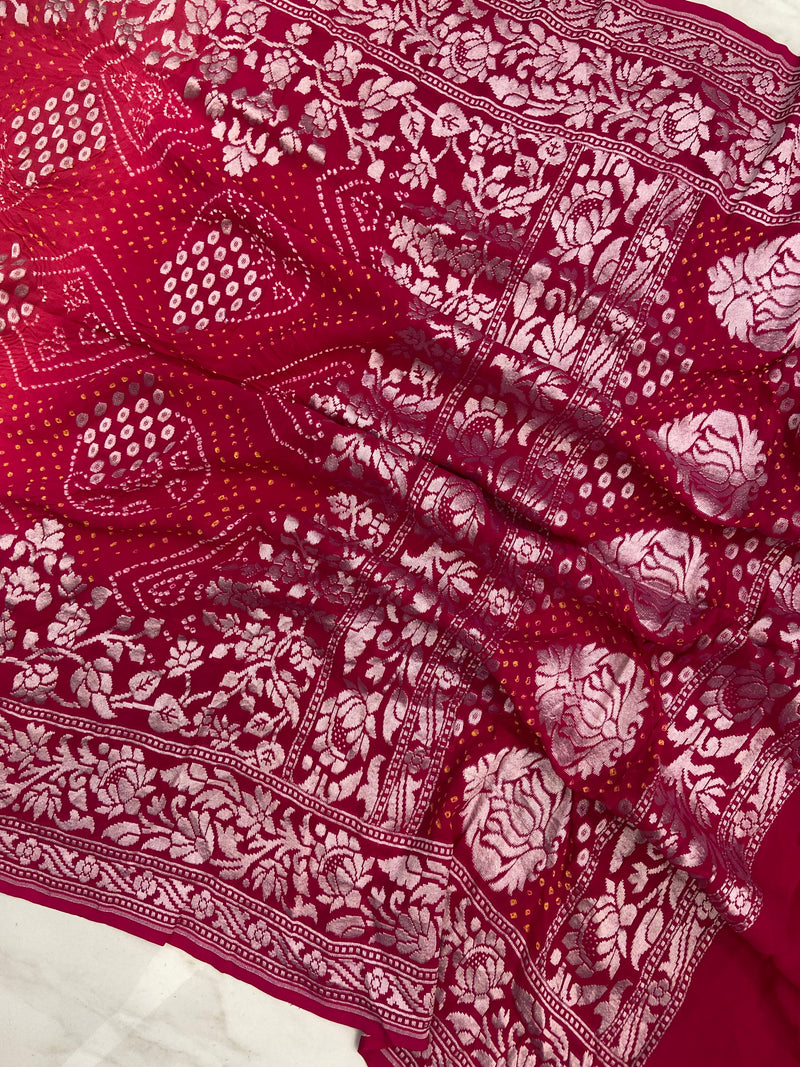 Pure Georgette Banarasi Bandhej Handloom Dupatta - The Handlooms