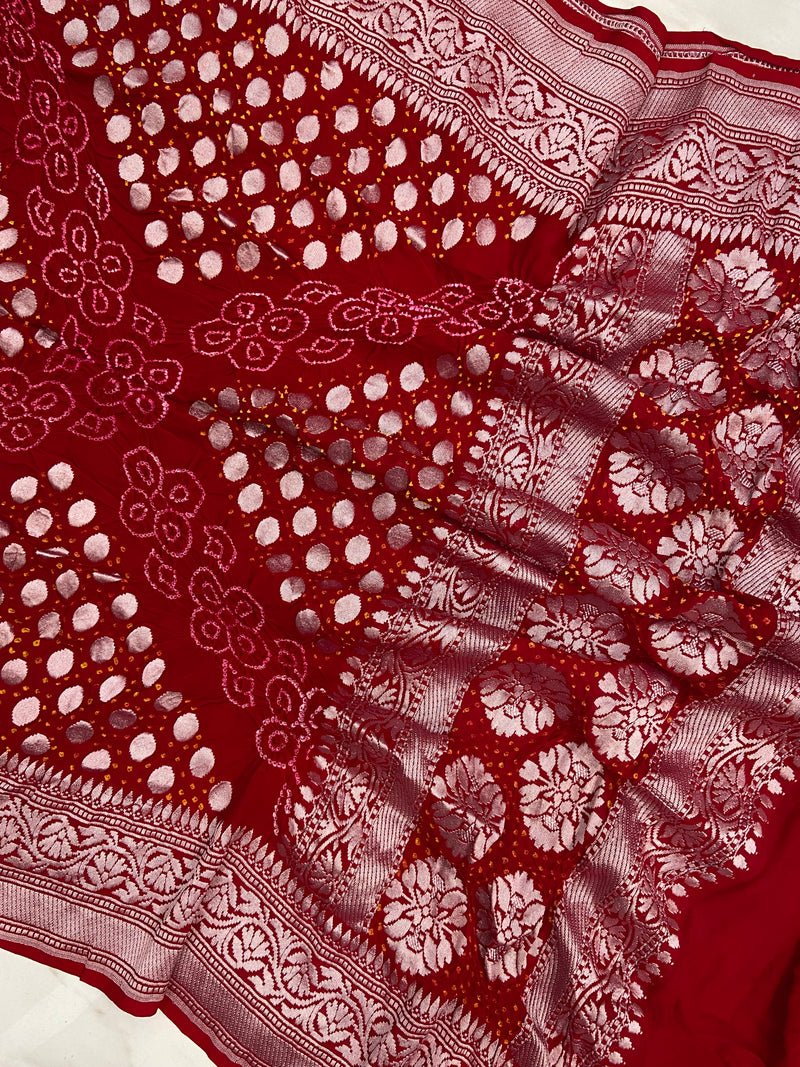 Pure Georgette Banarasi Bandhej Handloom Dupatta - The Handlooms