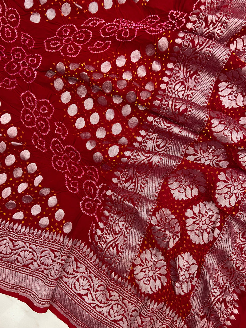 Pure Georgette Banarasi Bandhej Handloom Dupatta - The Handlooms