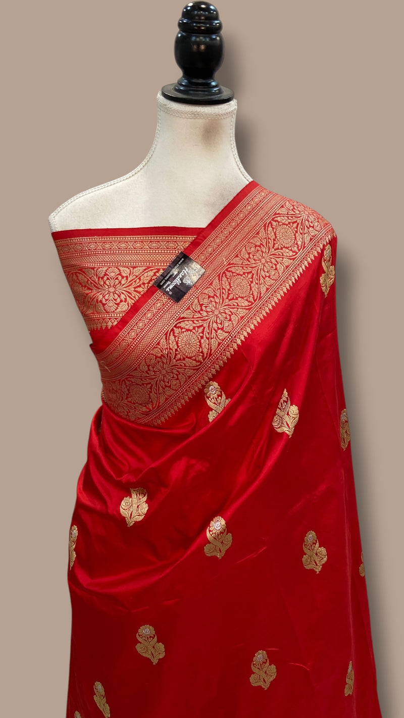Pure Katan Silk Banarasi Handloom Saree - All Over Kadua Motifs - The Handlooms