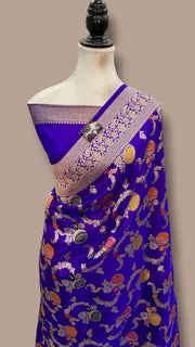 Pure Katan Silk Banarasi Handloom Saree - All Over Jaal Work With Meenakari - The Handlooms