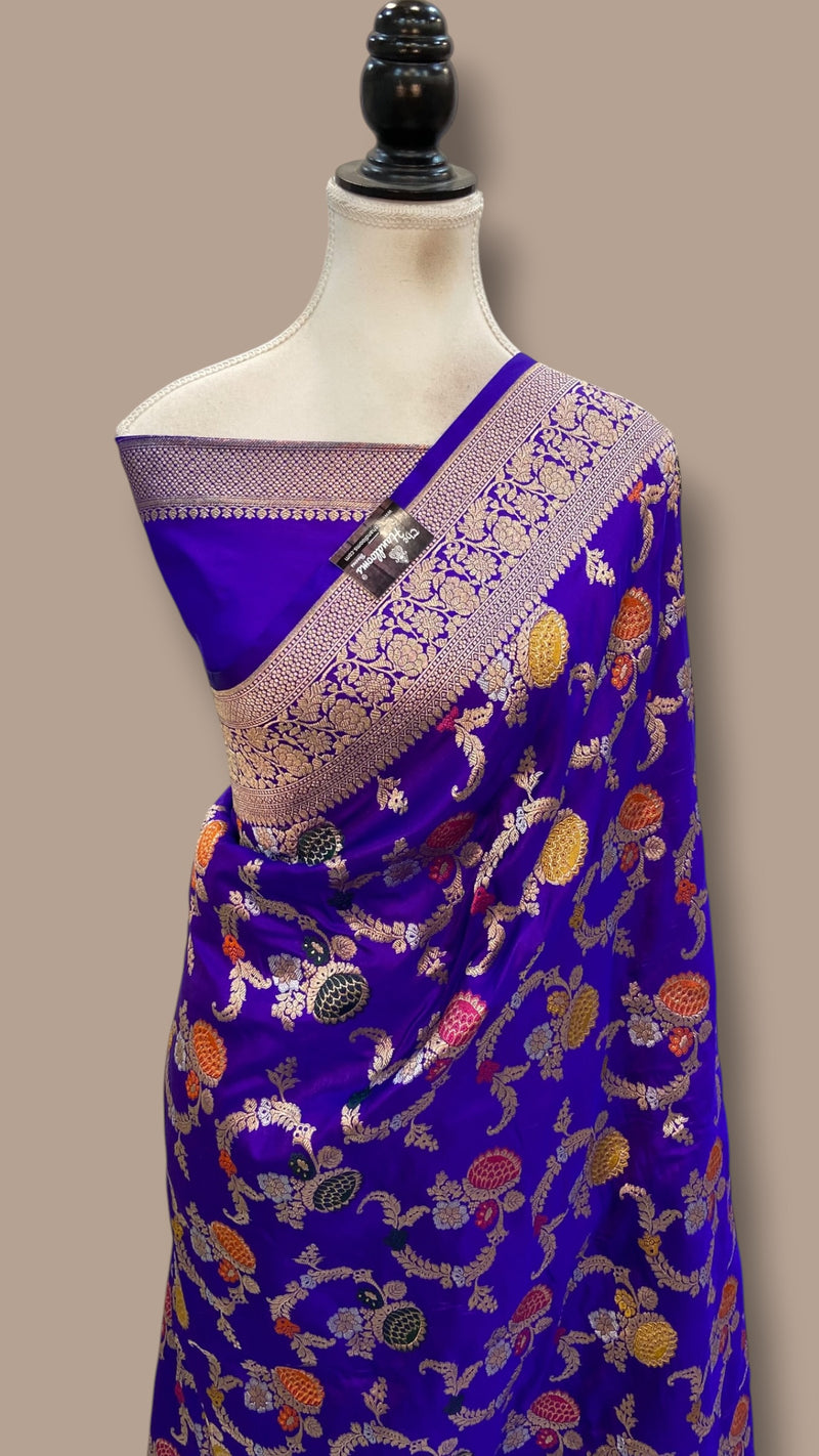 Pure Katan Silk Banarasi Handloom Saree - All Over Jaal Work With Meenakari - The Handlooms