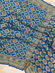 Pure Georgette Banarasi Bandhej Handloom Saree - with meenakari work - The Handlooms