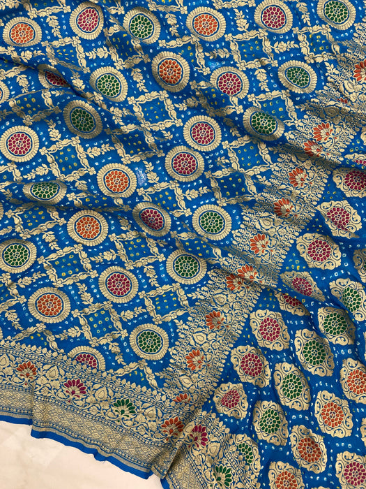 Pure Georgette Banarasi Bandhej Handloom Saree - with meenakari work