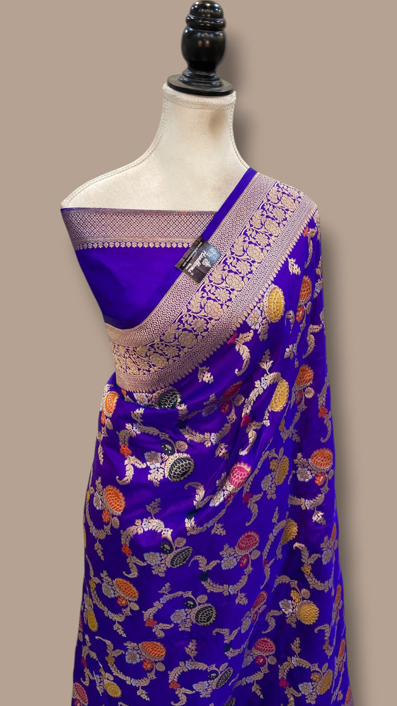 Pure Katan Silk Banarasi Handloom Saree - All Over Jaal Work With Meenakari - The Handlooms