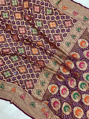 Pure Georgette Banarasi Bandhej Handloom Saree - with meenakari work - The Handlooms