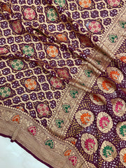 Pure Georgette Banarasi Bandhej Handloom Saree - with meenakari work - The Handlooms
