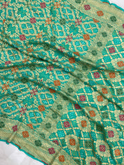 Pure Georgette Banarasi Bandhej Handloom Saree - with meenakari work - The Handlooms