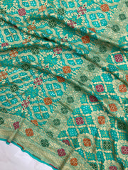 Pure Georgette Banarasi Bandhej Handloom Saree - with meenakari work - The Handlooms