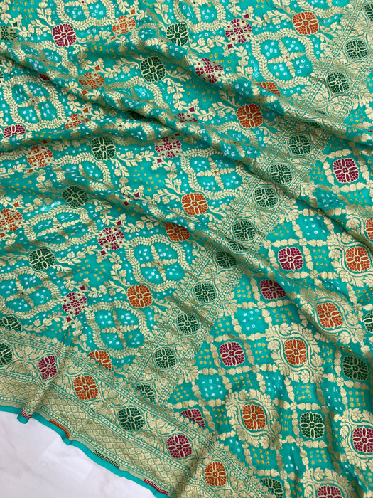 Pure Georgette Banarasi Bandhej Handloom Saree - with meenakari work