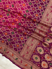 Pure Georgette Banarasi Bandhej Handloom Saree - with meenakari work - The Handlooms
