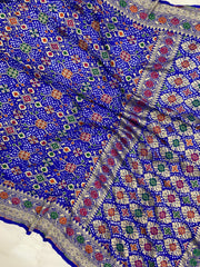 Pure Georgette Banarasi Bandhej Handloom Saree - with meenakari work - The Handlooms