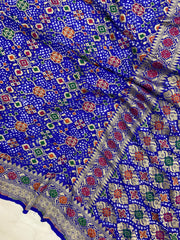 Pure Georgette Banarasi Bandhej Handloom Saree - with meenakari work - The Handlooms