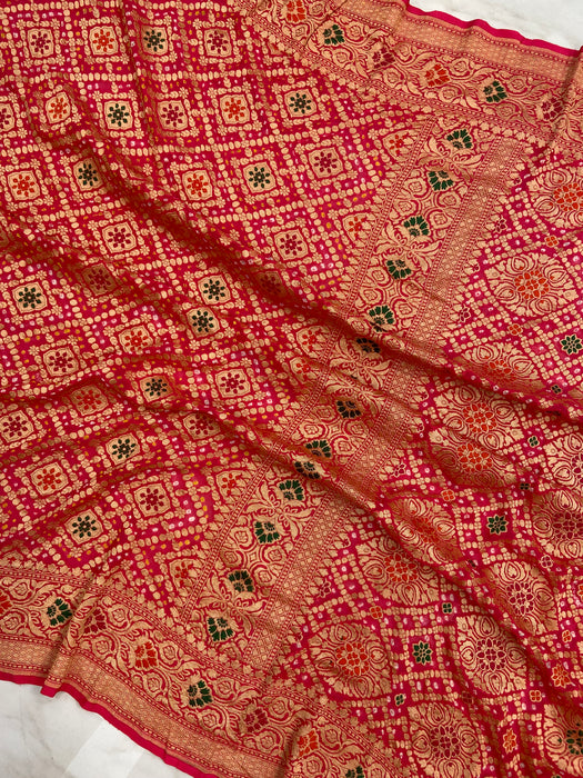 Pure Georgette Banarasi Bandhej Handloom Saree - with meenakari work