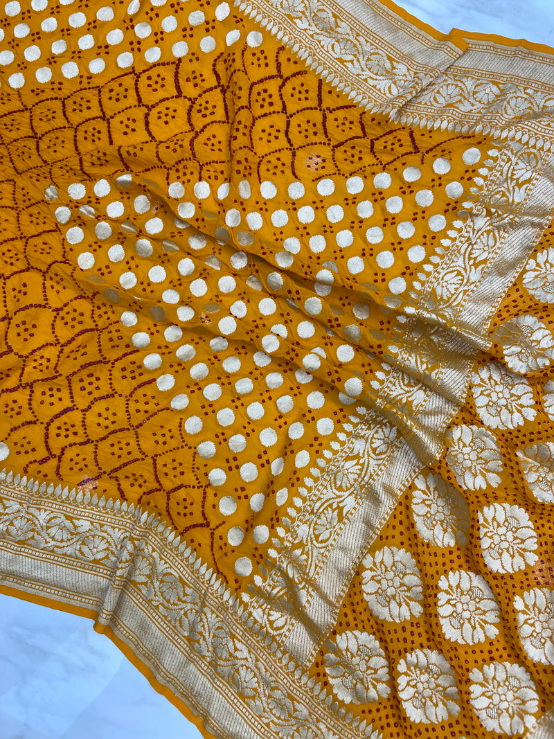 Pure Georgette Banarasi Bandhej Handloom Saree - The Handlooms