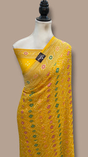 Pure Georgette Banarasi Bandhej Handloom Saree - Meenakari - The Handlooms