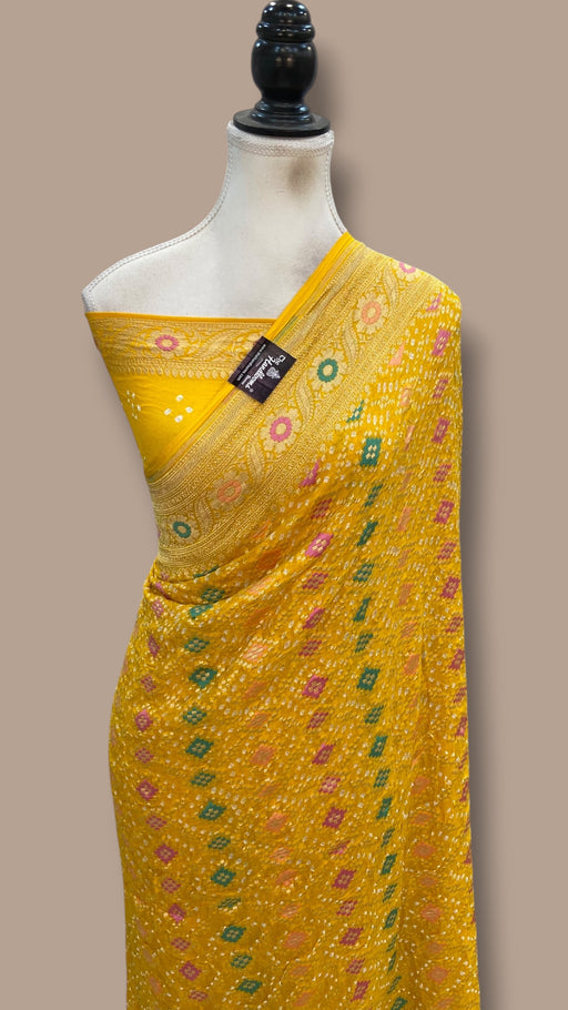 Pure Georgette Banarasi Bandhej Handloom Saree - Meenakari - The Handlooms