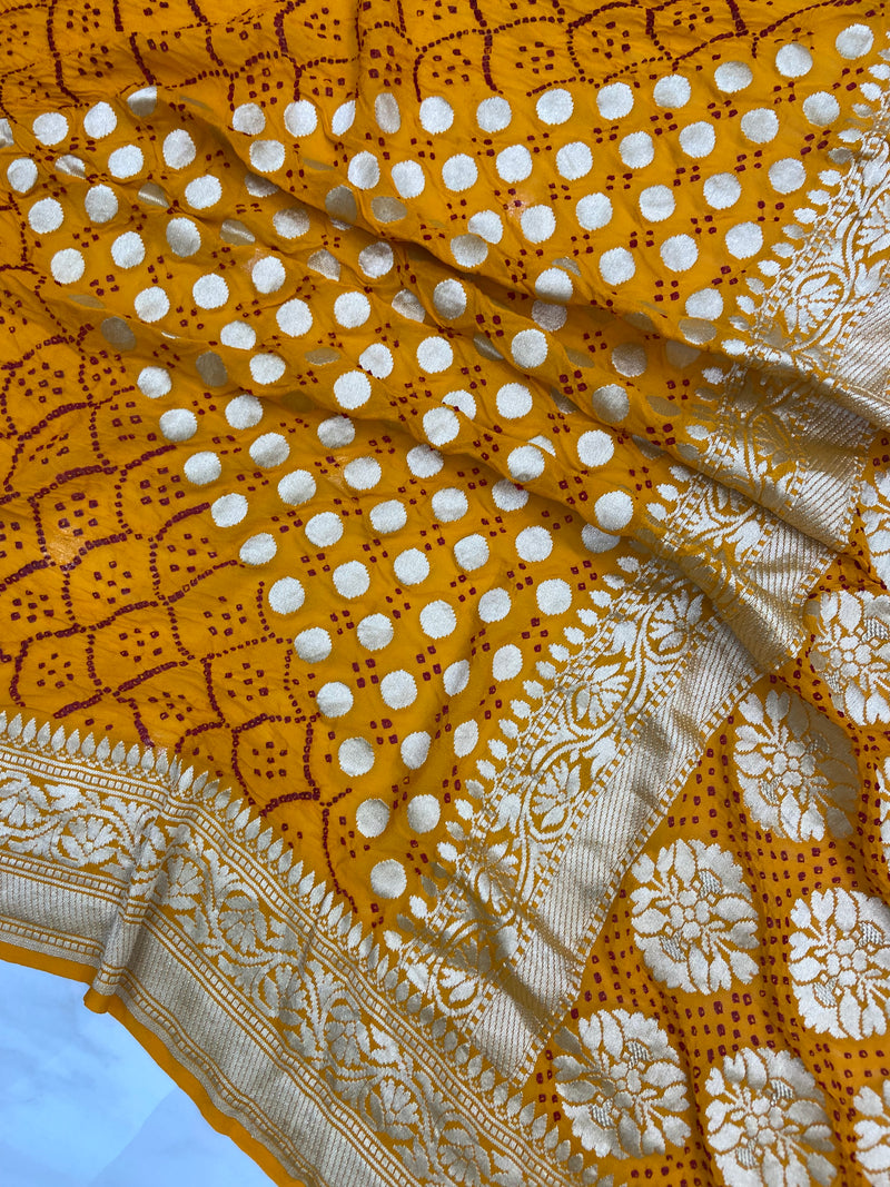 Pure Georgette Banarasi Bandhej Handloom Saree - The Handlooms