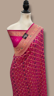 Pure Georgette Banarasi Bandhej Handloom Saree - Meenakari - The Handlooms