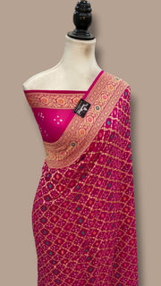 Pure Georgette Banarasi Bandhej Handloom Saree - Meenakari - The Handlooms