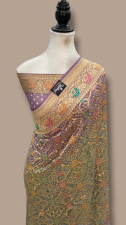 Pure Georgette Banarasi Bandhej Handloom Saree - Meenakari - The Handlooms