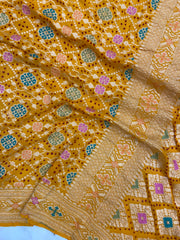 Pure Georgette Banarasi Bandhej Handloom Saree - with meenakari work - The Handlooms