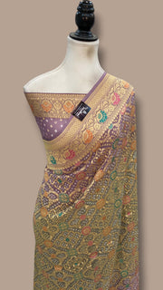 Pure Georgette Banarasi Bandhej Handloom Saree - Meenakari - The Handlooms