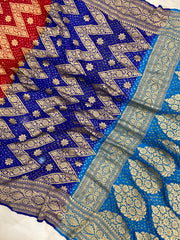 Pure Georgette Banarasi Bandhej Handloom Saree Multi shade - The Handlooms